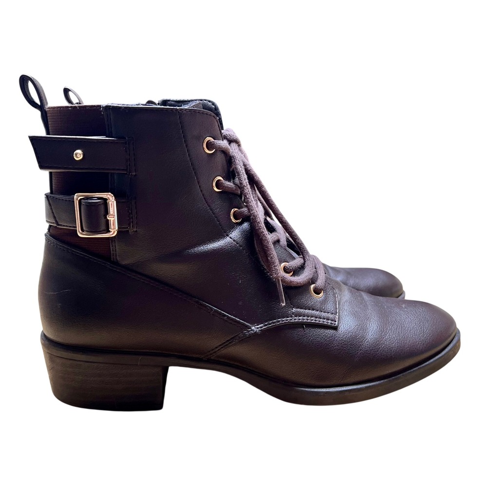 Kelly & Katie Jania Dark Brown Lace Up Buckle Ankle Combat Boots Womens 8.5 M